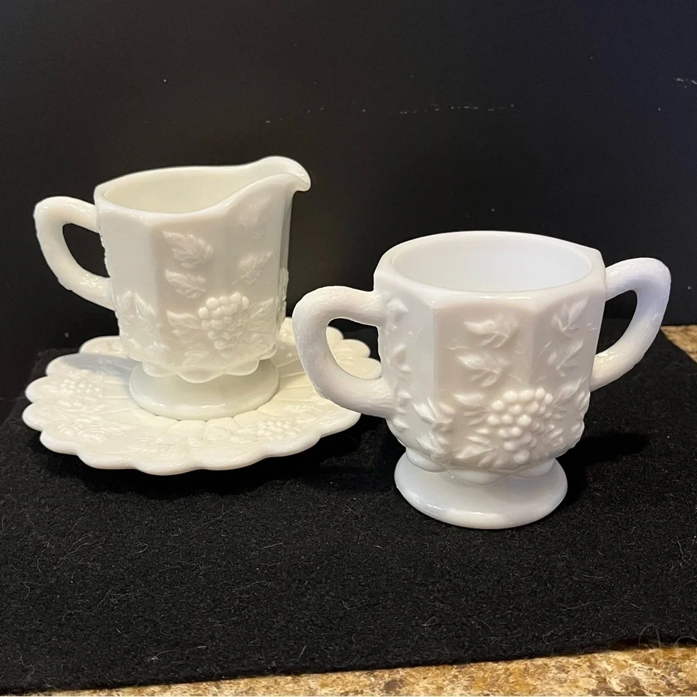 Vintage Westmoreland Milk Glass Sugar and Creamer Set Grapevine Pattern